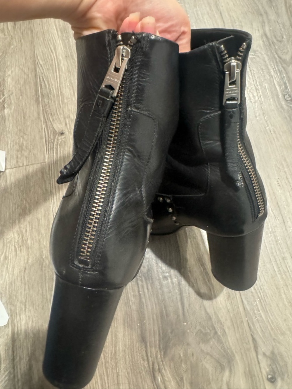 AllSaints Ivy Leather Studded Ankle Boots Black Block Heel Size 38 - Picture 5 of 7